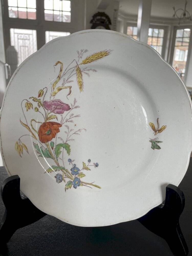 Set of 3 antique Longchamp ironstone dinner plates.