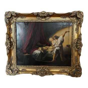 Huile sur toile : Reproduction de Fragonard - Le verrou