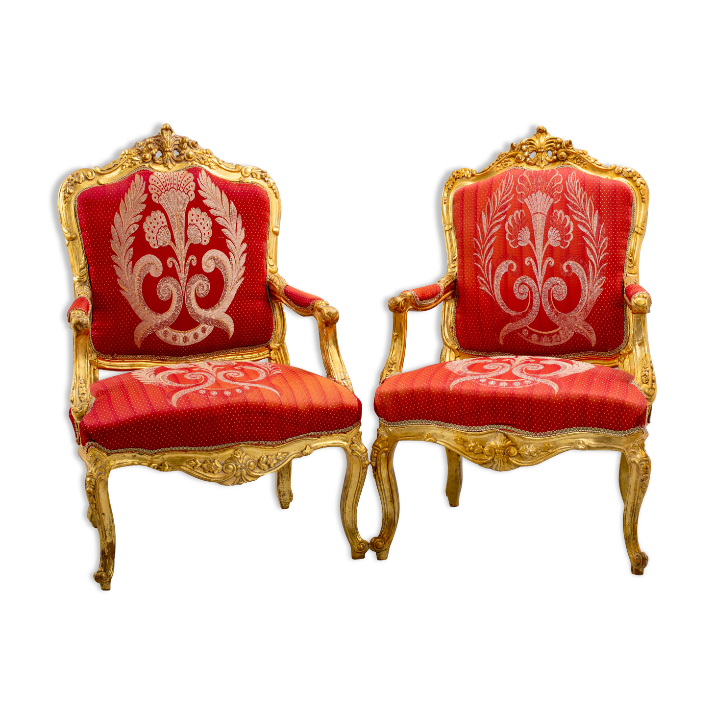 Pair of red and gold armchair Louis XV style