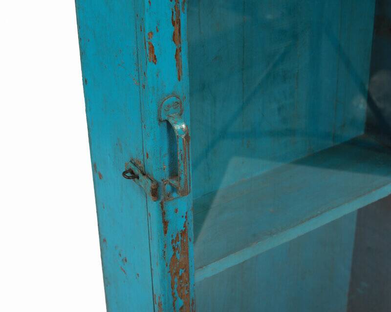 Vintage blue old teak wall display case patina and original piece from india