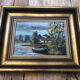 Tableau Huile Sur Panneau M. NIAVEL Vue Maison Bord Rivière + Cadre Doré #A214