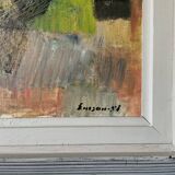 Vintage Oil Painting Fishing Village Scene 1950s