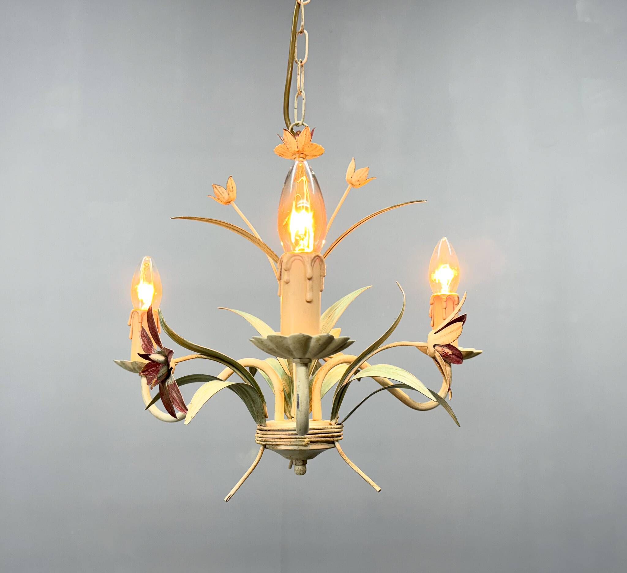 Vintage Metal Floral Chandelier, France, 1970's