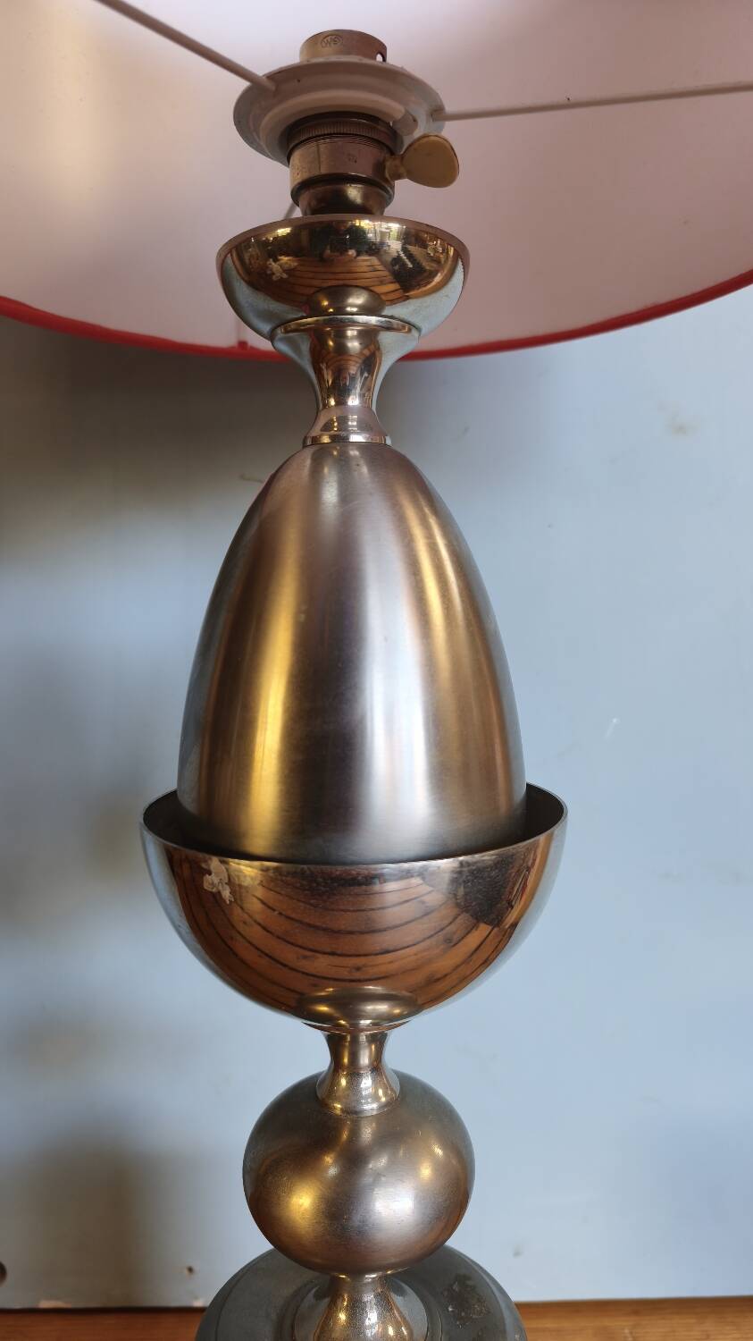Lampe de table "Œuf" vintage en métal brossé style Maison Barbier