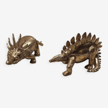 Pair of brass dinosaur boxes