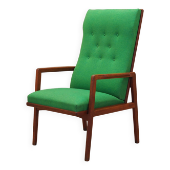 Fauteuil vert teck, design danois, années 1970, production : Danemark