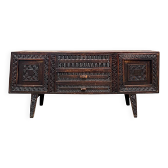 Brutalist African sideboard attributed to Berquin 1960
