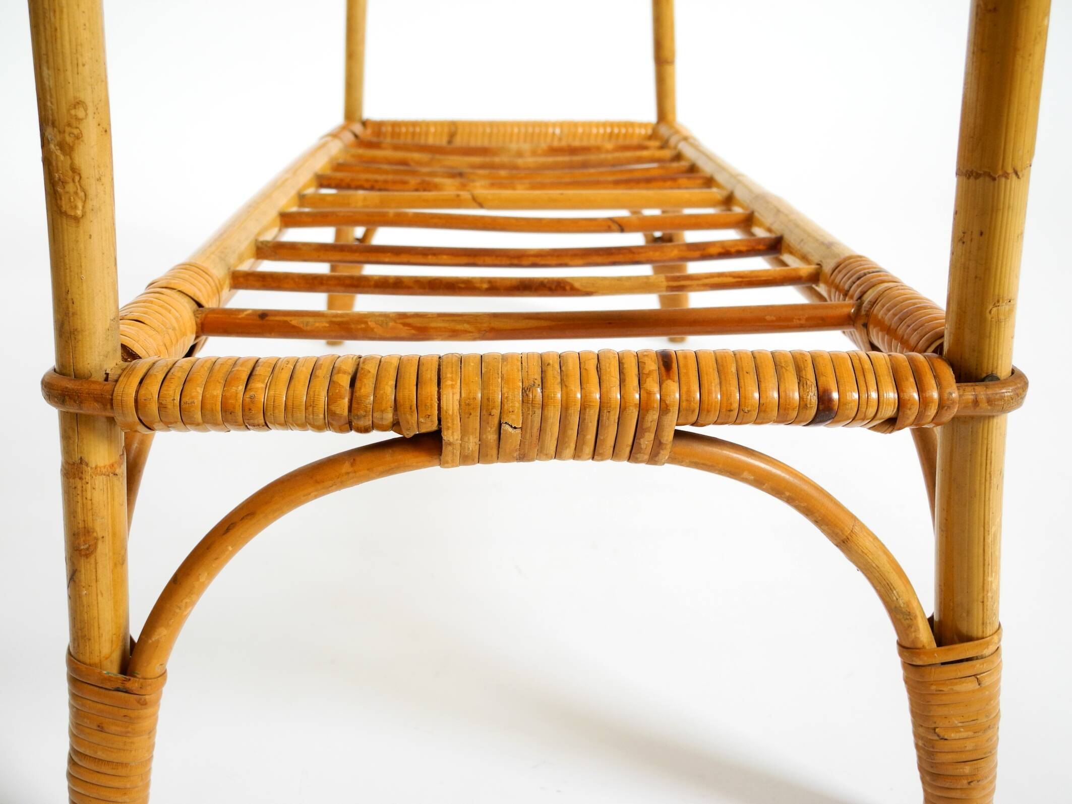 Lovely small Italian 60s bamboo side or coffee table with a iced glass top