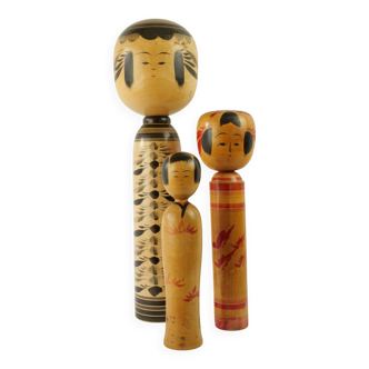 Lot of 3 large japanese kokeshi dolls