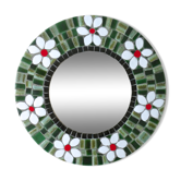 Round mirror with mosaic frame, flowers, 70's - 28x28cm