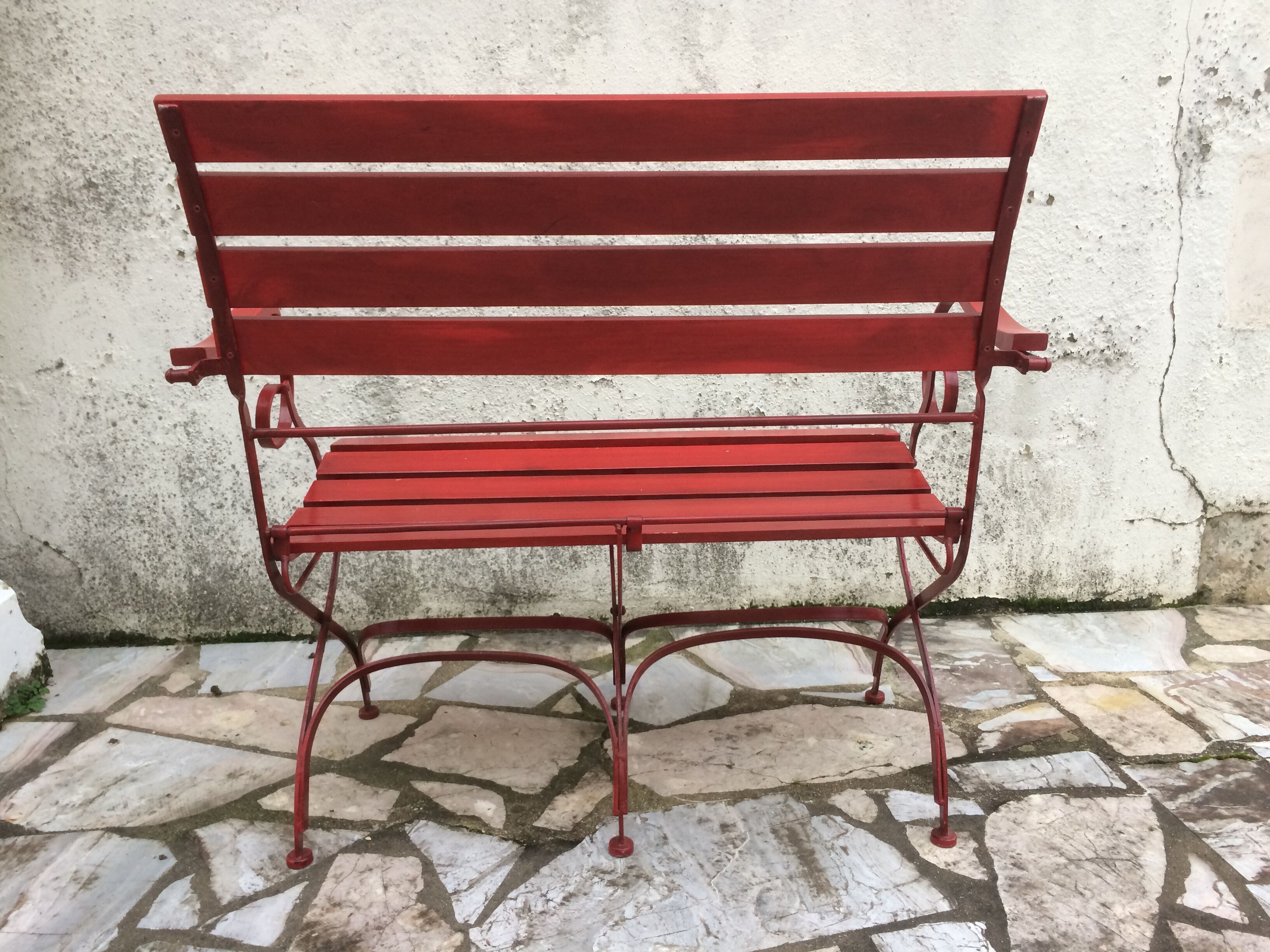 Foldable iron and wood bench