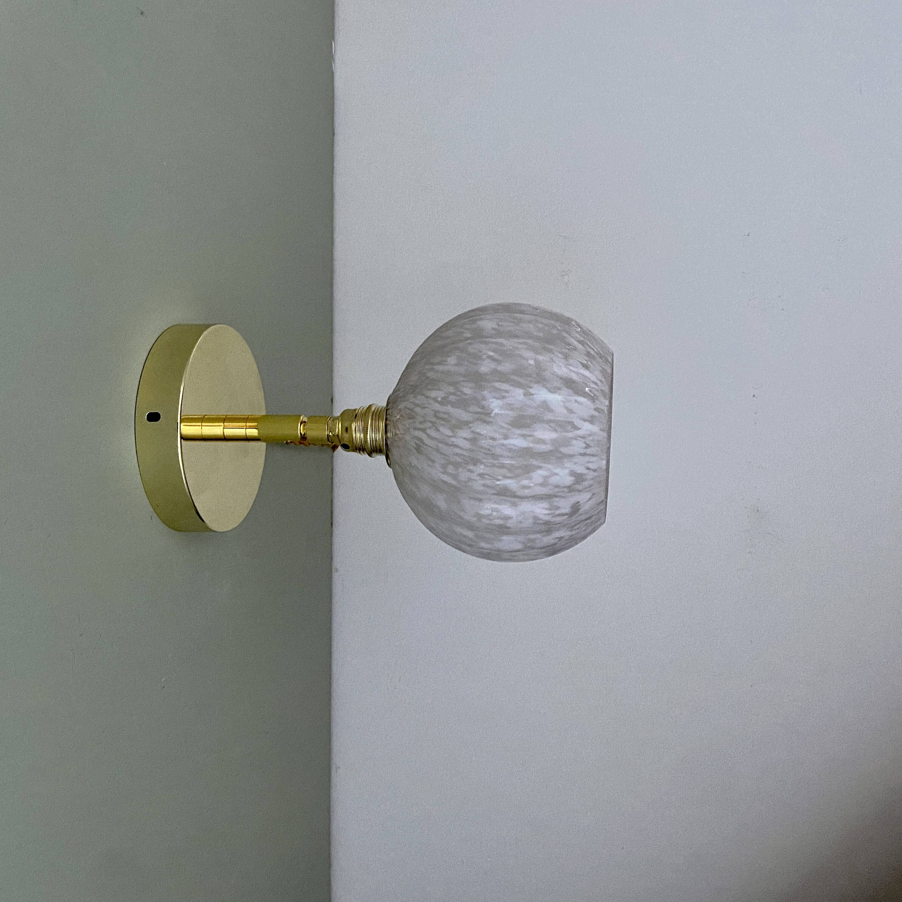 Vintage tulip wall light in white Clichy glass