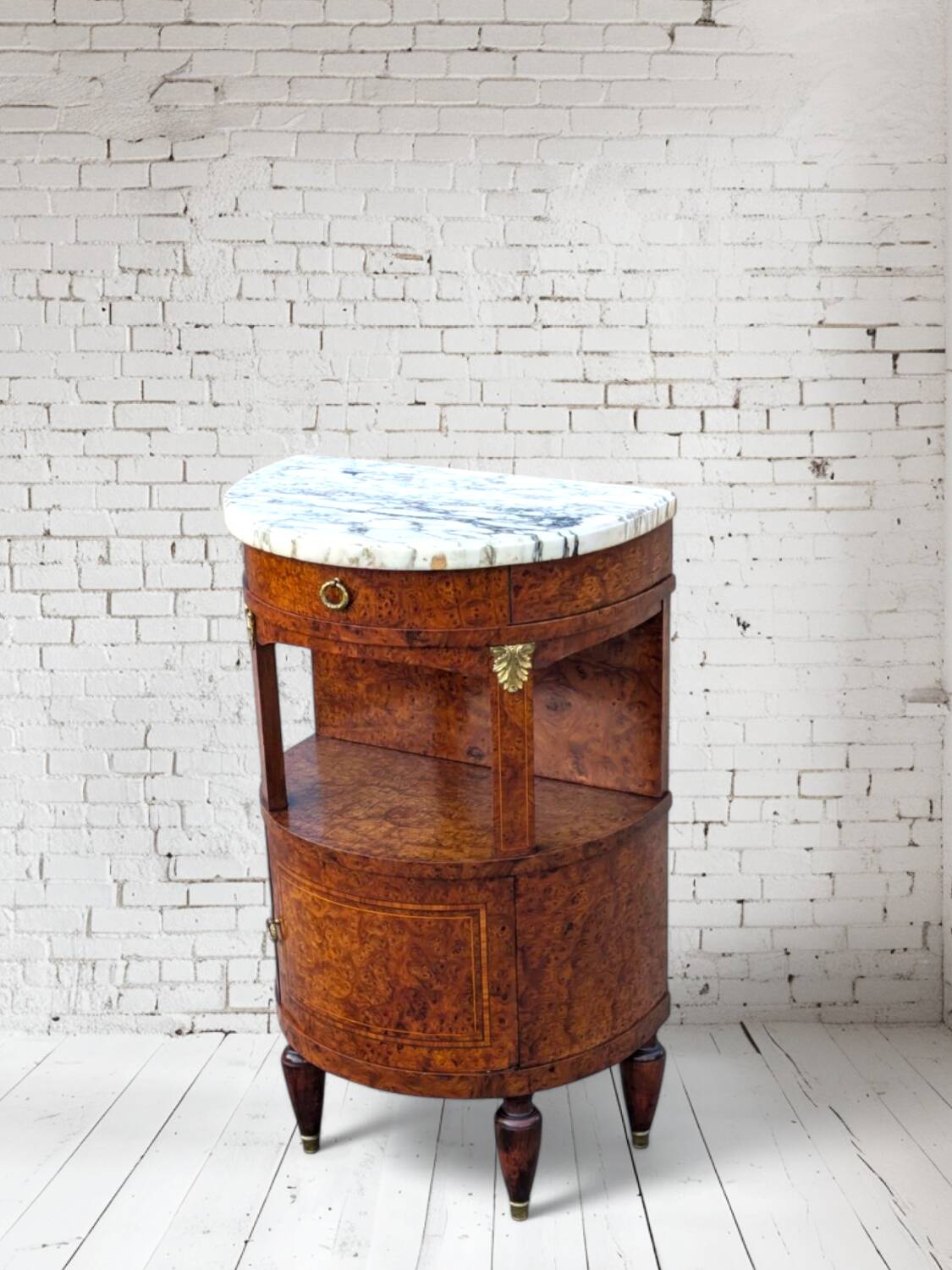 Antique Louis XVI style half-moon bedside table, occasional furniture