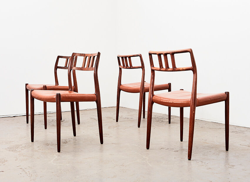 Set de 4 chaises N.O. Moller  modèle 79 en palissandre et cuir pour J.L. Mollers Danemark 1966