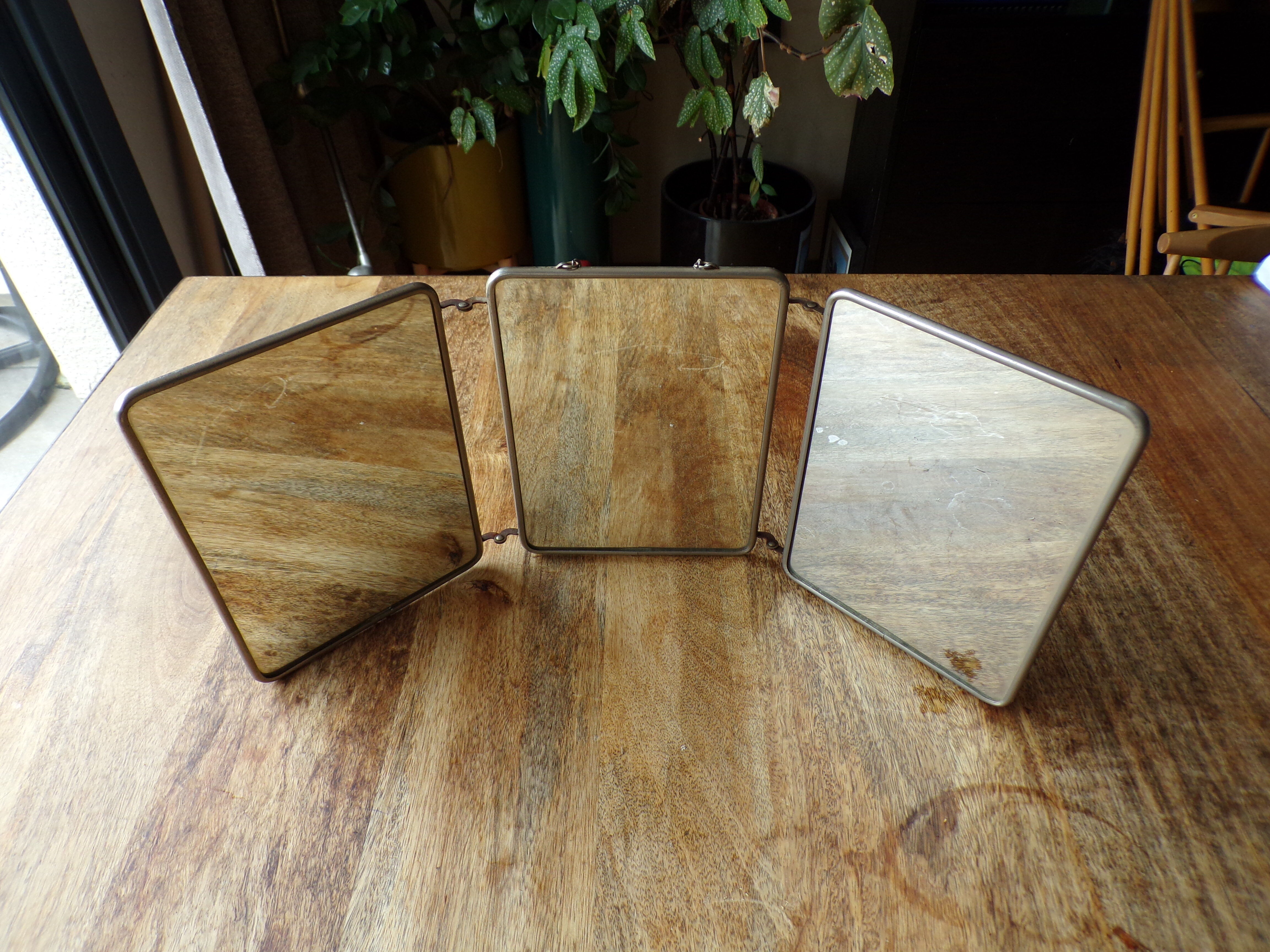 Vintage triptych barber mirror 24X58cm