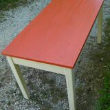 Vintage 1950s kitchen table, orange and white painted wood