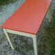 Vintage 1950s kitchen table, orange and white painted wood