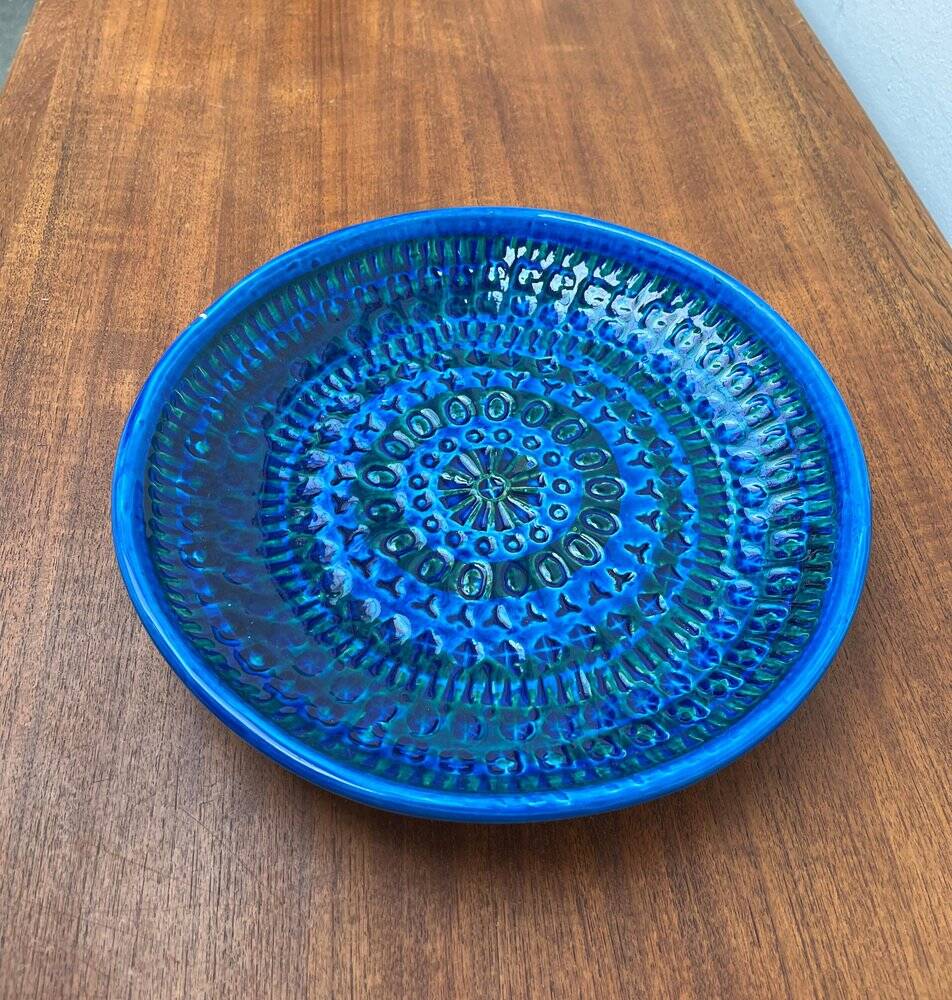 Large wall plate Rimini Blu Italian mid-century by Aldo Londi for Bitossi, 1960s.