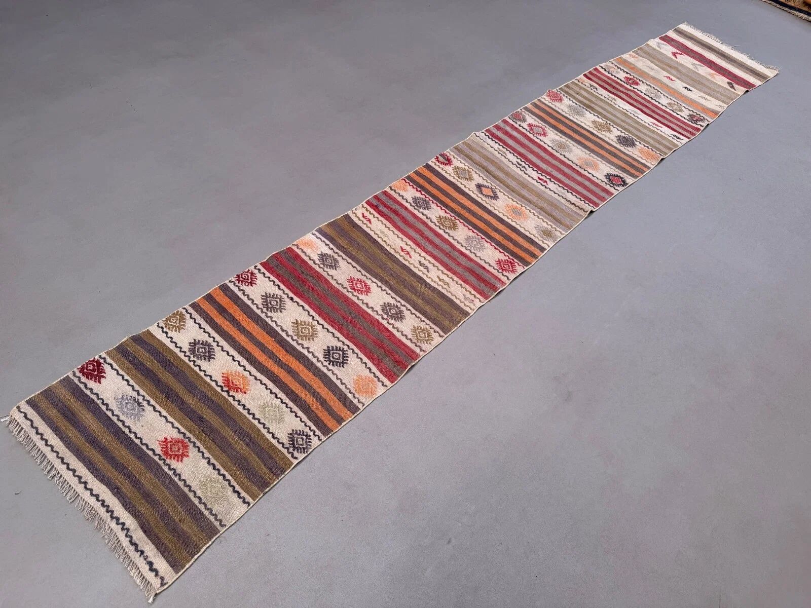 Couloir kilim étroit 57x350 cm shabby chic, vintage turc kelim 2572