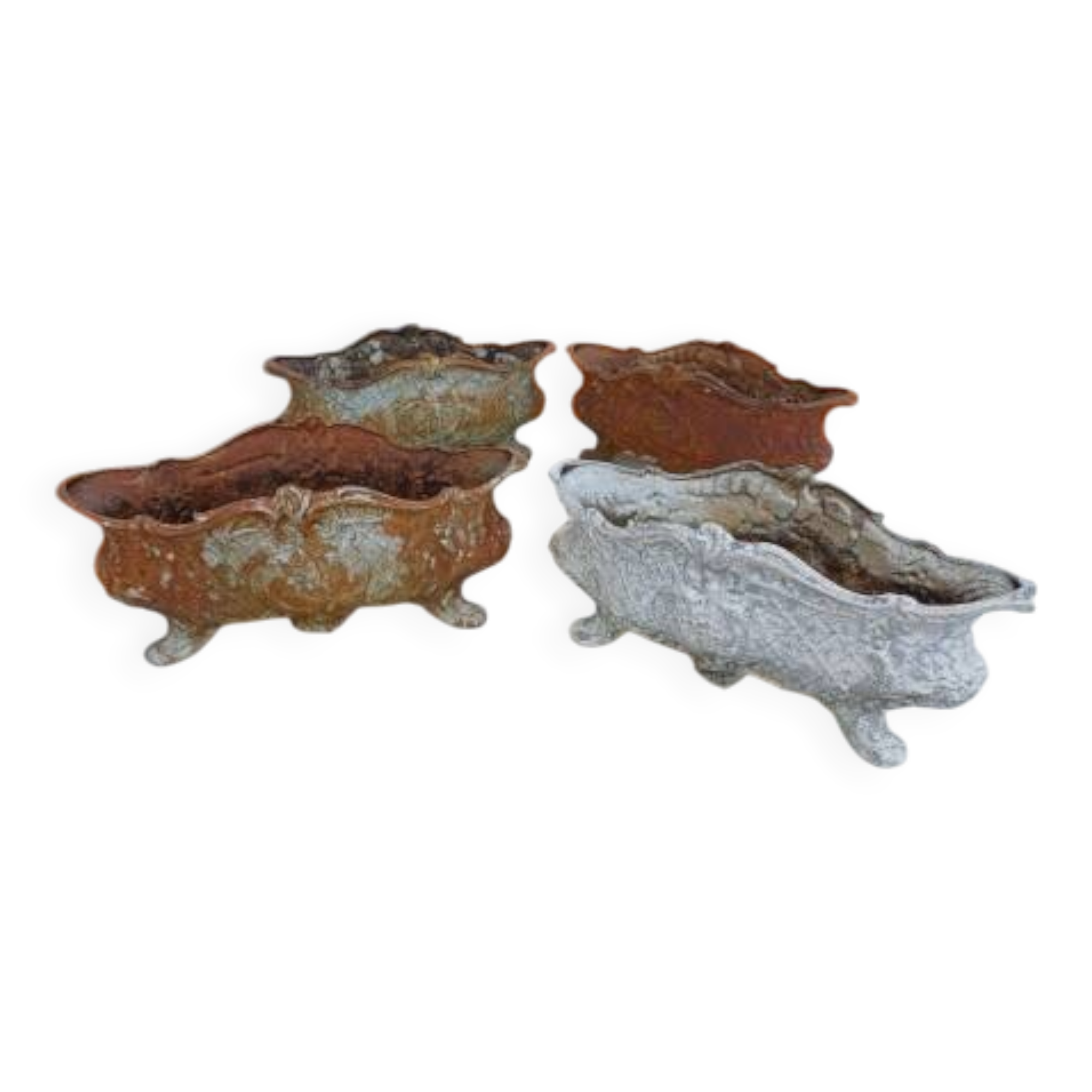 Set of 4 cast iron planters from 1900 from Charleville - Mézières, rockery style