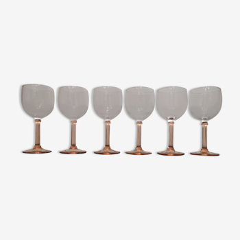 6 Luminarc wine glasses with striated pink feet