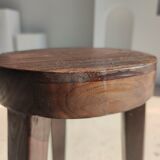 High tripod stool in brown solid wood