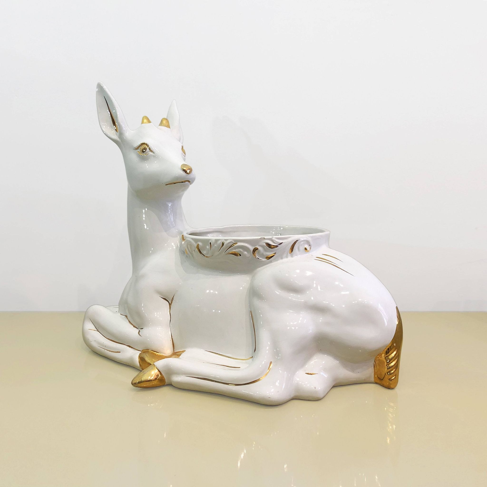 Vintage Italian Antica Athena Deer Faun Ceramic Flower Planter c.1980s