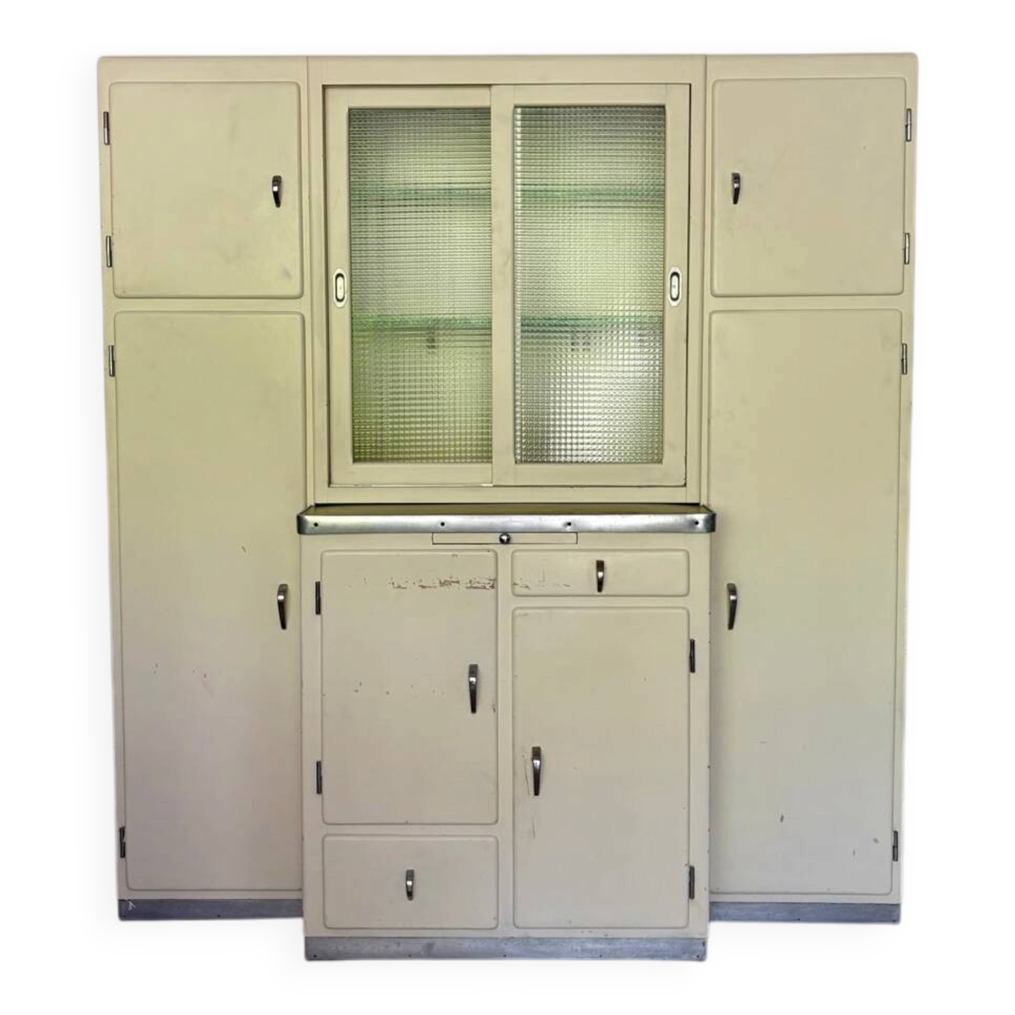 Vintage 1950s painted wooden sideboard – display cabinet, drawers and shelves –