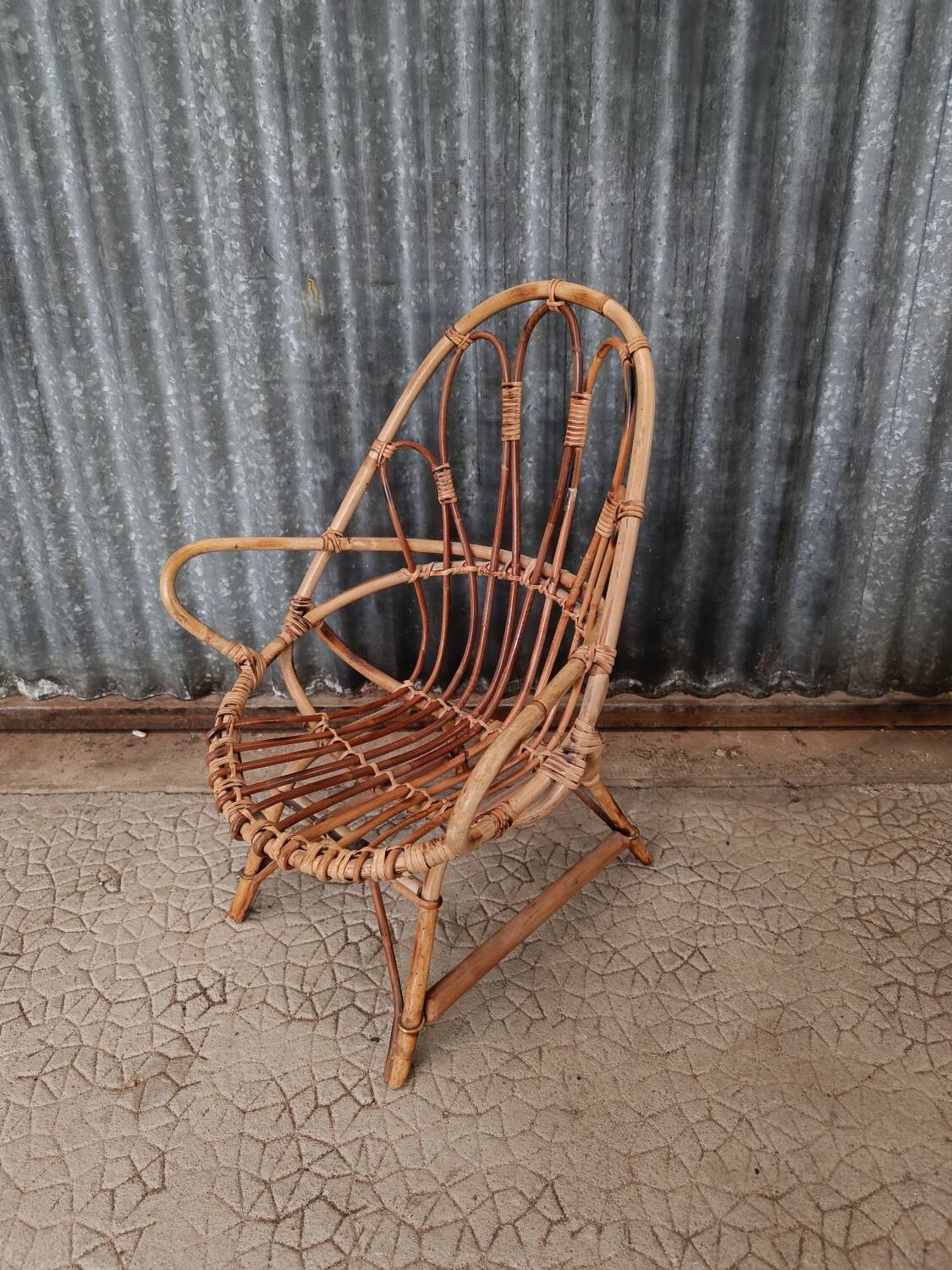 Vintage wicker rattan children's armchair