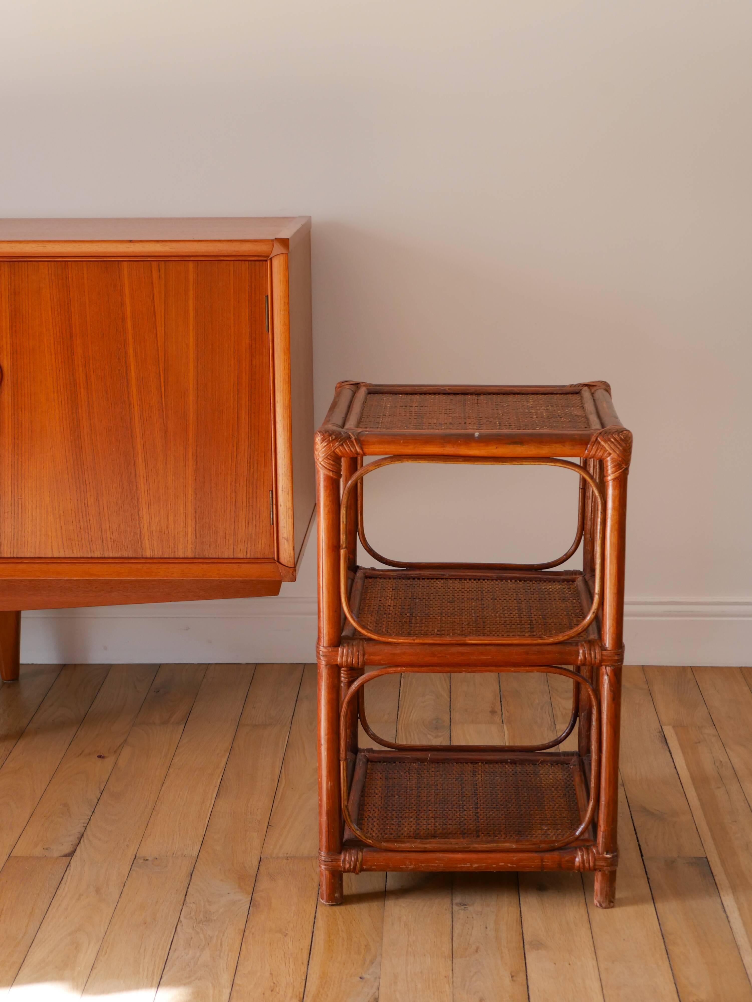 Brown rattan and canework side table, 1970