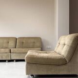 Three vintage seating elements with corduroy fabric