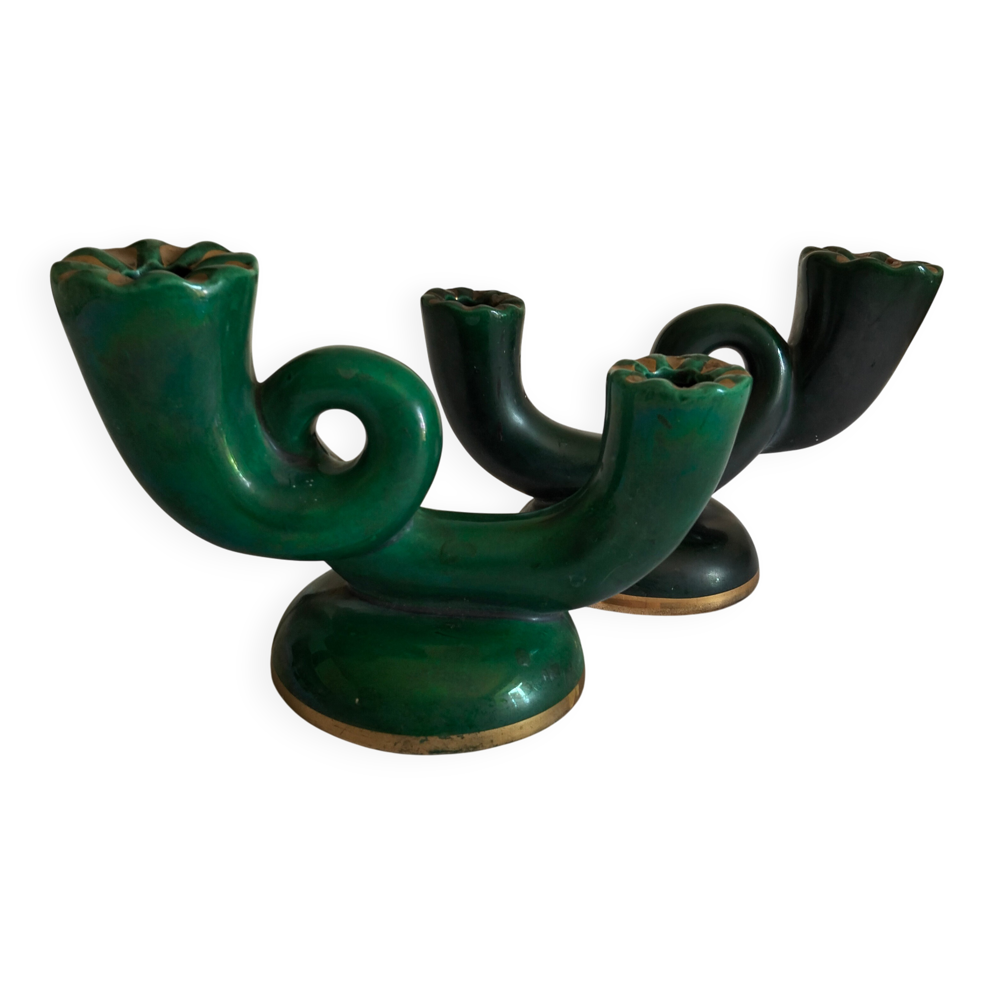Pair of vintage green Art Deco candlesticks