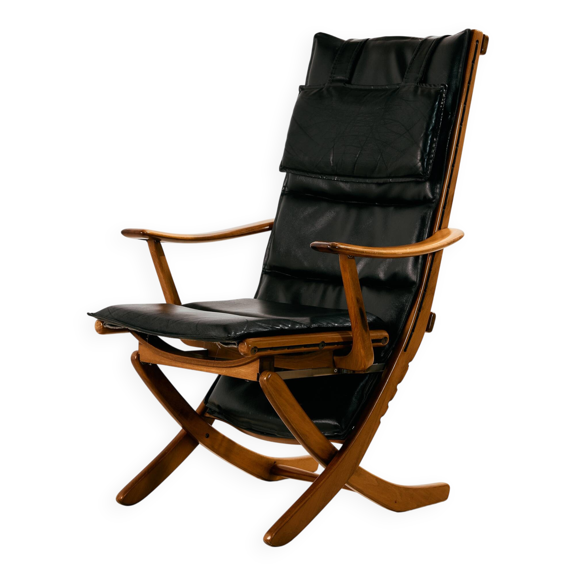 Beech armchair with leather upholstery