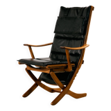 Fauteuil en hêtre avec revêtement en cuir