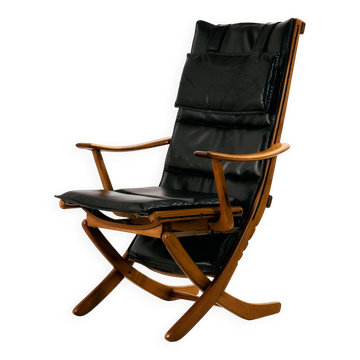 Beech armchair with leather upholstery