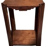 Art Deco side table in rectangular varnished brown wood with 2 shelves 1940