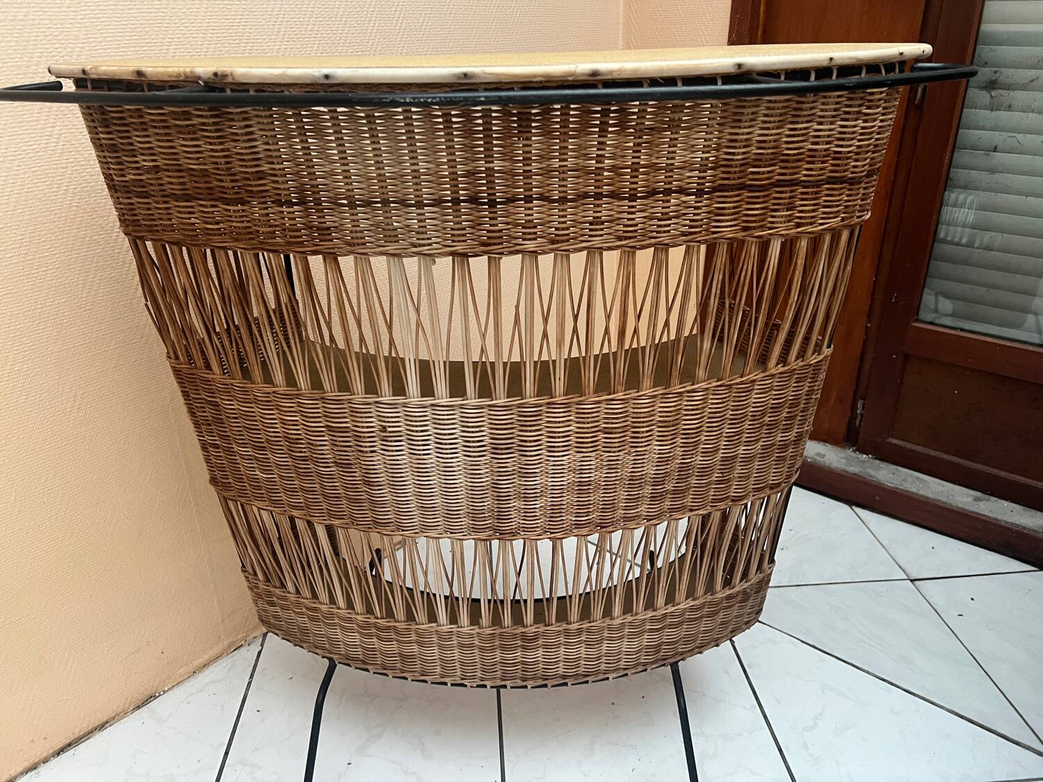 Vintage rattan and metal bar, 60s
