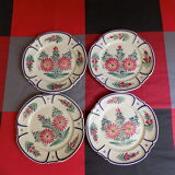 4 flat plates Henriot Quimper earthenware numbered