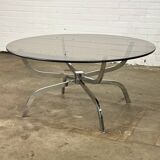 Vintage coffee table with smoked glass top and chrome frame