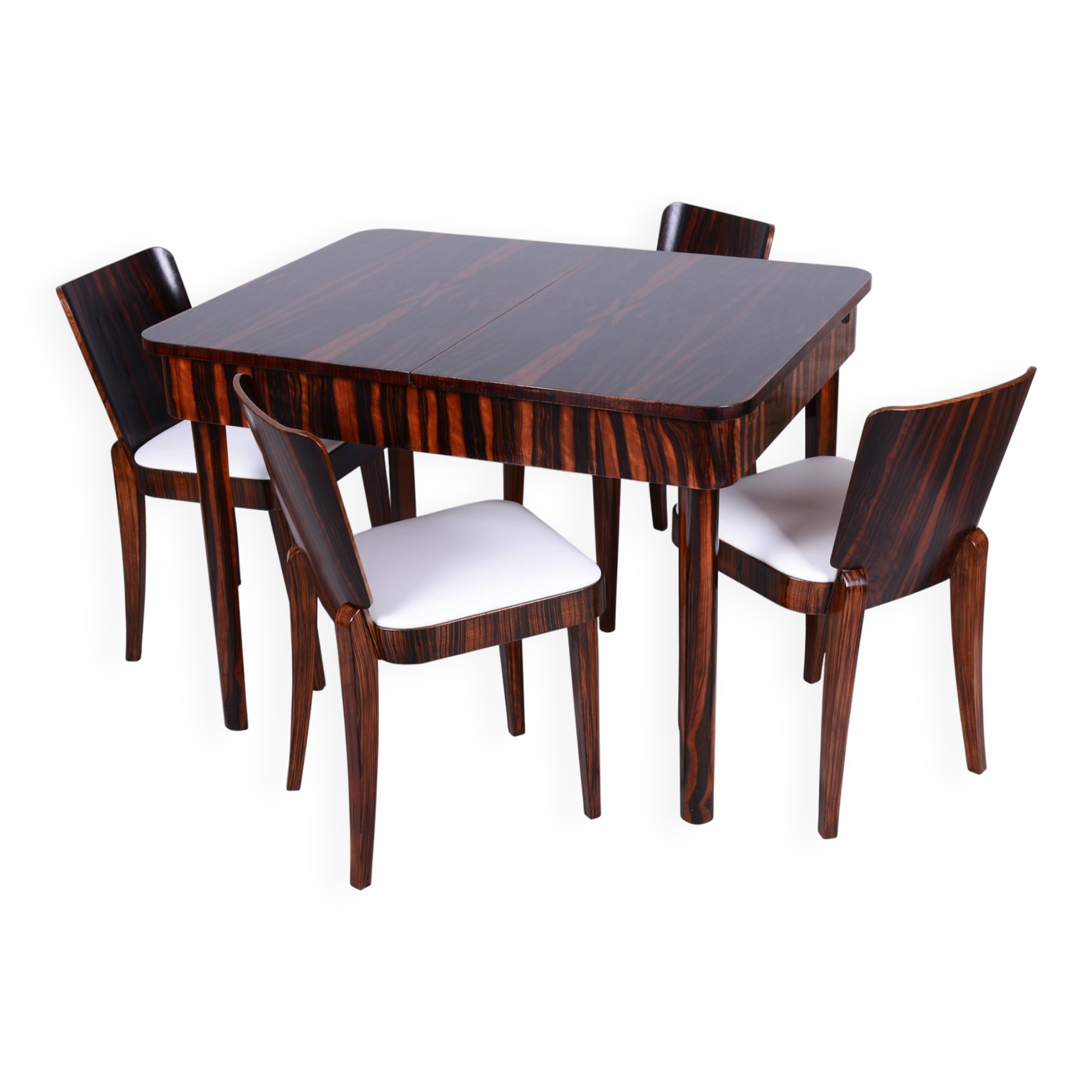 Art Deco Dining Set in Macassar and Leather by Oldřich Liška, Czech, 1920s, Set of 5