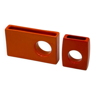 Paire de céramiques Space Age orange années 70