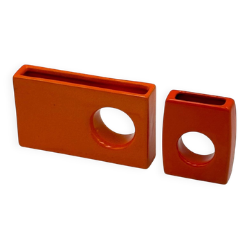 Paire de céramiques Space Age orange des années 70