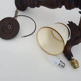 Antique hand-carved wooden dragon chandelier with 4 lights from the 1950s