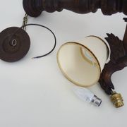 Antique hand-carved wooden dragon chandelier with 4 lights from the 1950s