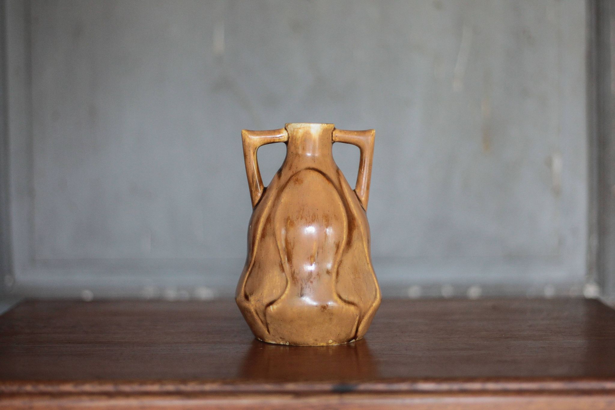 Vase céramique vernissé vintage, petit vase à anses, décoration intérieur