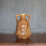 Vintage glazed ceramic vase, small vase with handles, interior decoration