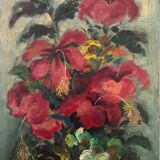 HSP painting "Bouquet of hibiscus" Flowers signed Jean Bart 1948