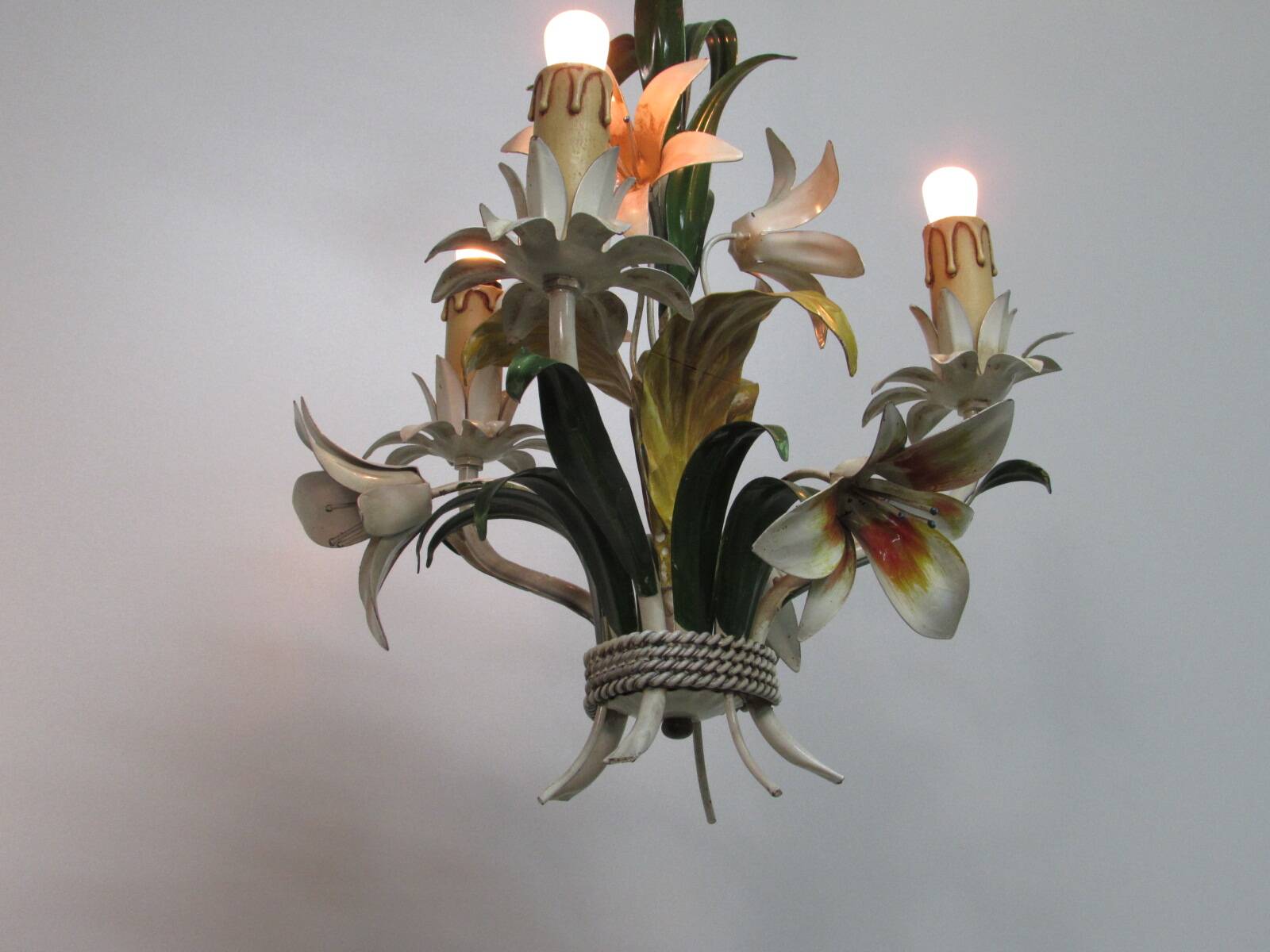 Hanging lamp in metal. 3 lights. Vintage 1960s.