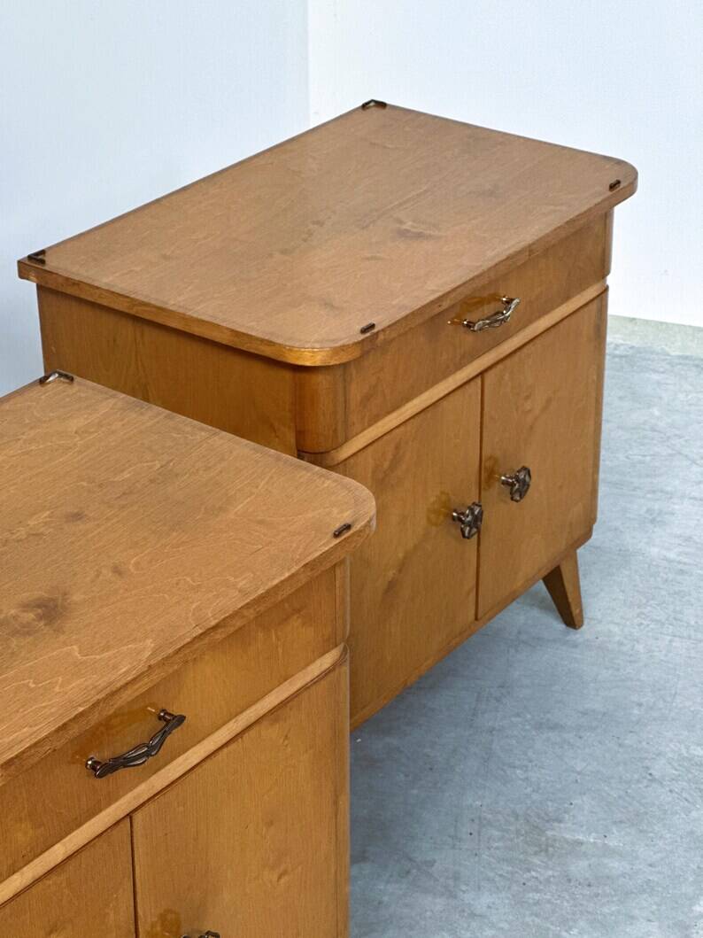 Pair of Mid-Century Nightstands with Compass Legs, 1950s