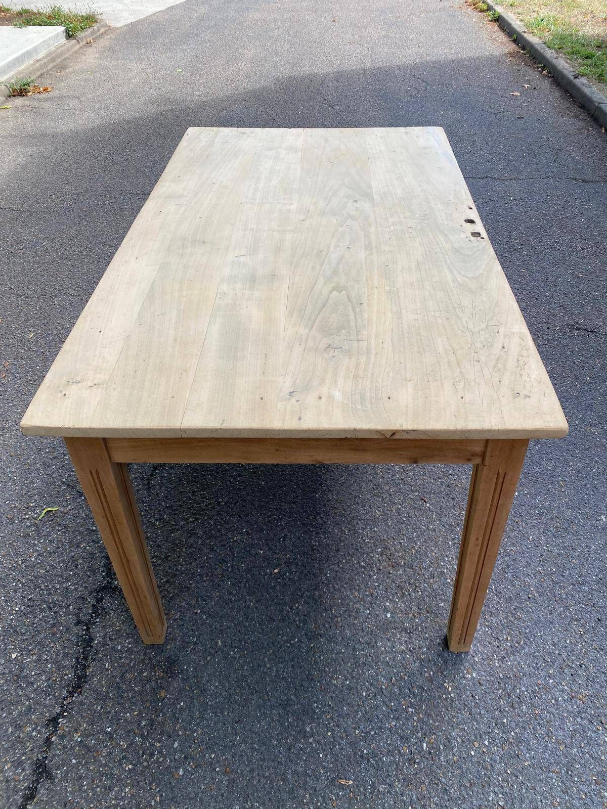 Renovated farmhouse table in raw solid wood with 2 drawers, 1920, 140x80cm.